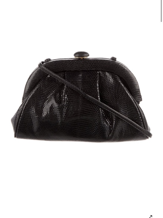 Bottega Veneta Handbags - Bottega Veneta Black Lizard-Texture Crossbody Clutch
